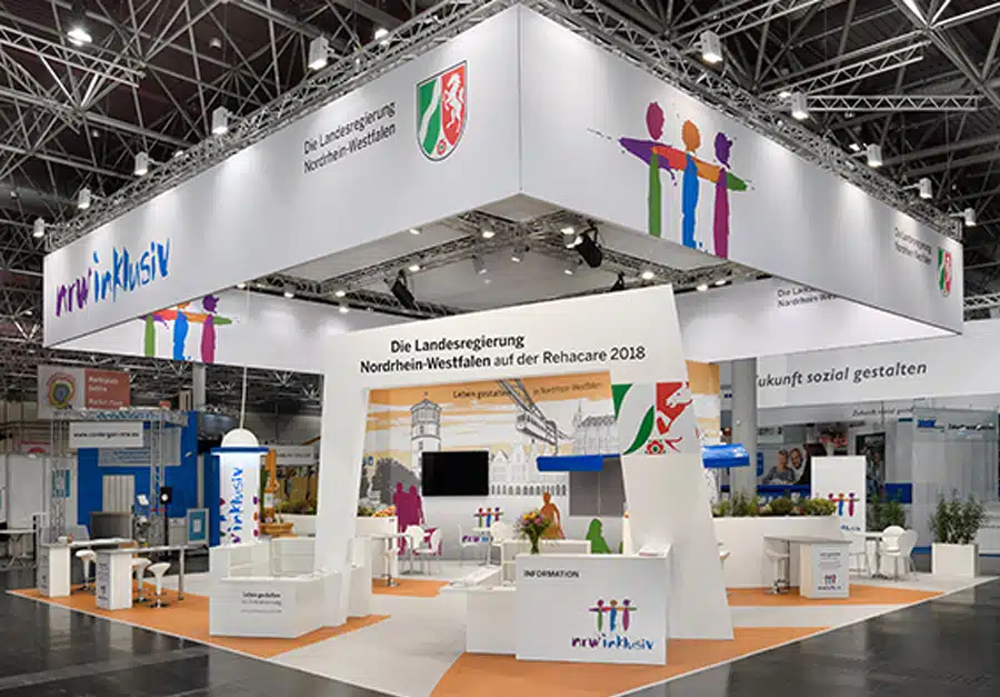 NRW State Government Trade Fair Stand (Rehacare 2018) Trade fair stand for the North Rhine-Westphalia state government at Rehacare 2018, built by LÜCO